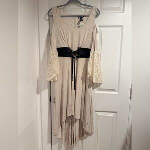 Hot Topic Cream High Low Dress with Lace Sleeves